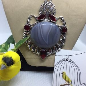 3.5" Gray BOTSWANA & GARNET PENDANT S.S. Necklace